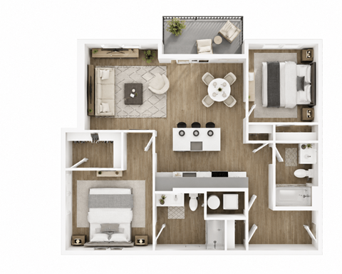 Floor plan for 2 beds, 2 baths, 1034 sqft
